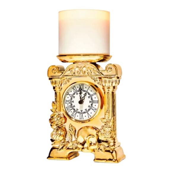 Bath & Body Works Halloween Glow In The Dark Skull & Rose Clock/Candle Pedestal - Picture 2 of 13